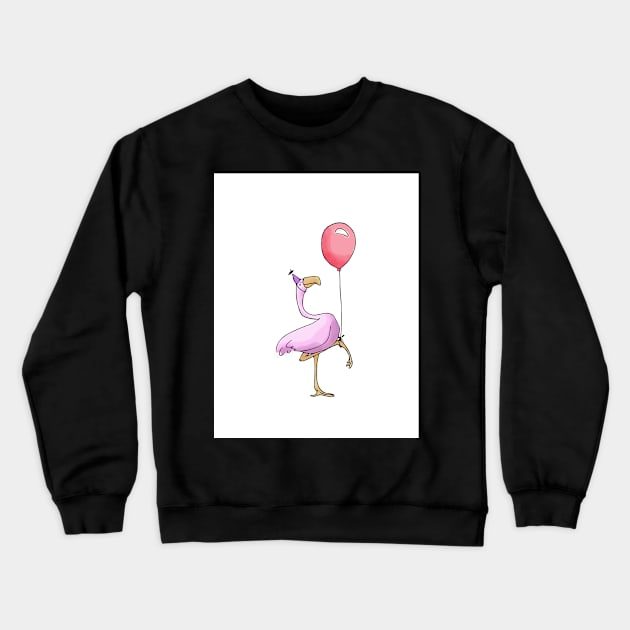 Flamingo with Balloon - Happy Birthday Crewneck Sweatshirt by trippyart